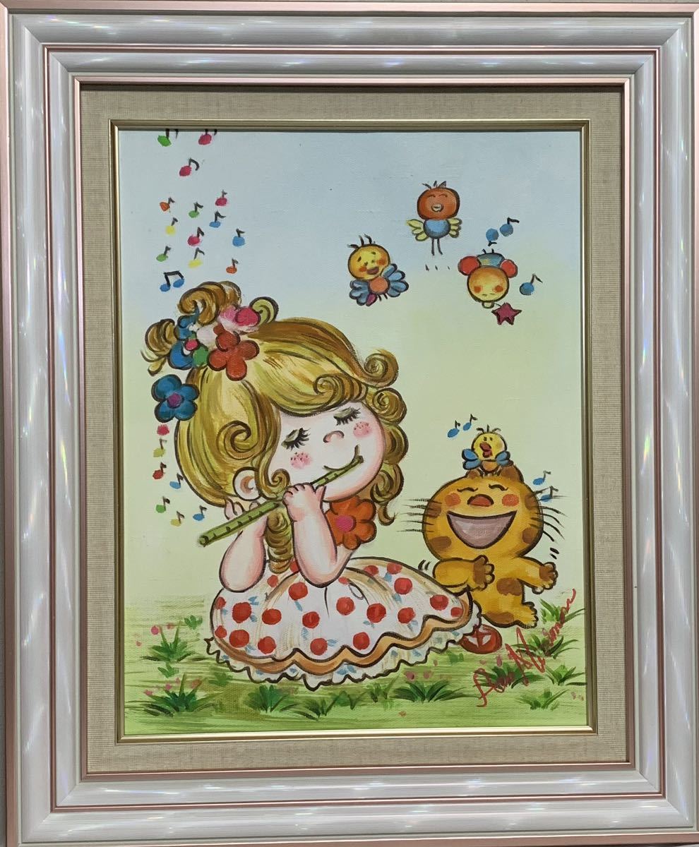 Yahoo!オークション - F6号/水森亜土/少女と猫/模写/肉筆/手描き/ 表裏