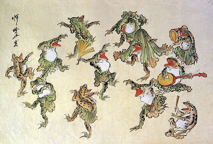 みりん様用】鳥獣戯画 紙本 掛軸（河鍋暁斎 風） みりん様用】鳥獣戯画