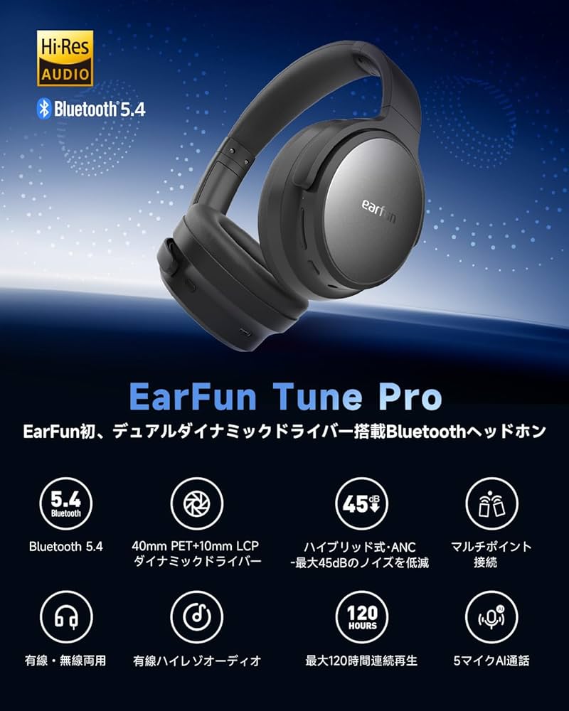 Amazon.co.jp: 【VGP 2025 金賞】EarFun Tune Proワイヤレスヘッドホン