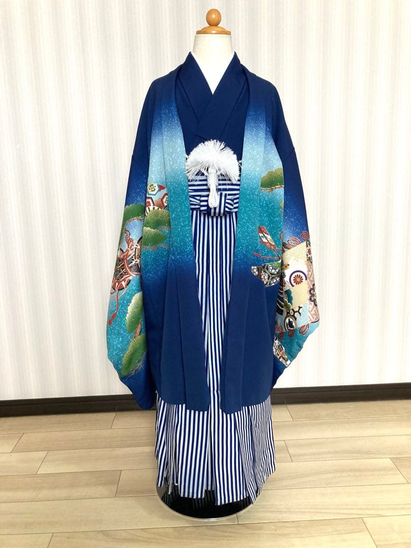 七五三男児MI N97フルパック※サイズご確認ください 七五三 男の子 5歳 7歳 羽織+着物アンサンブル 「黒・白 菱」 卒園式